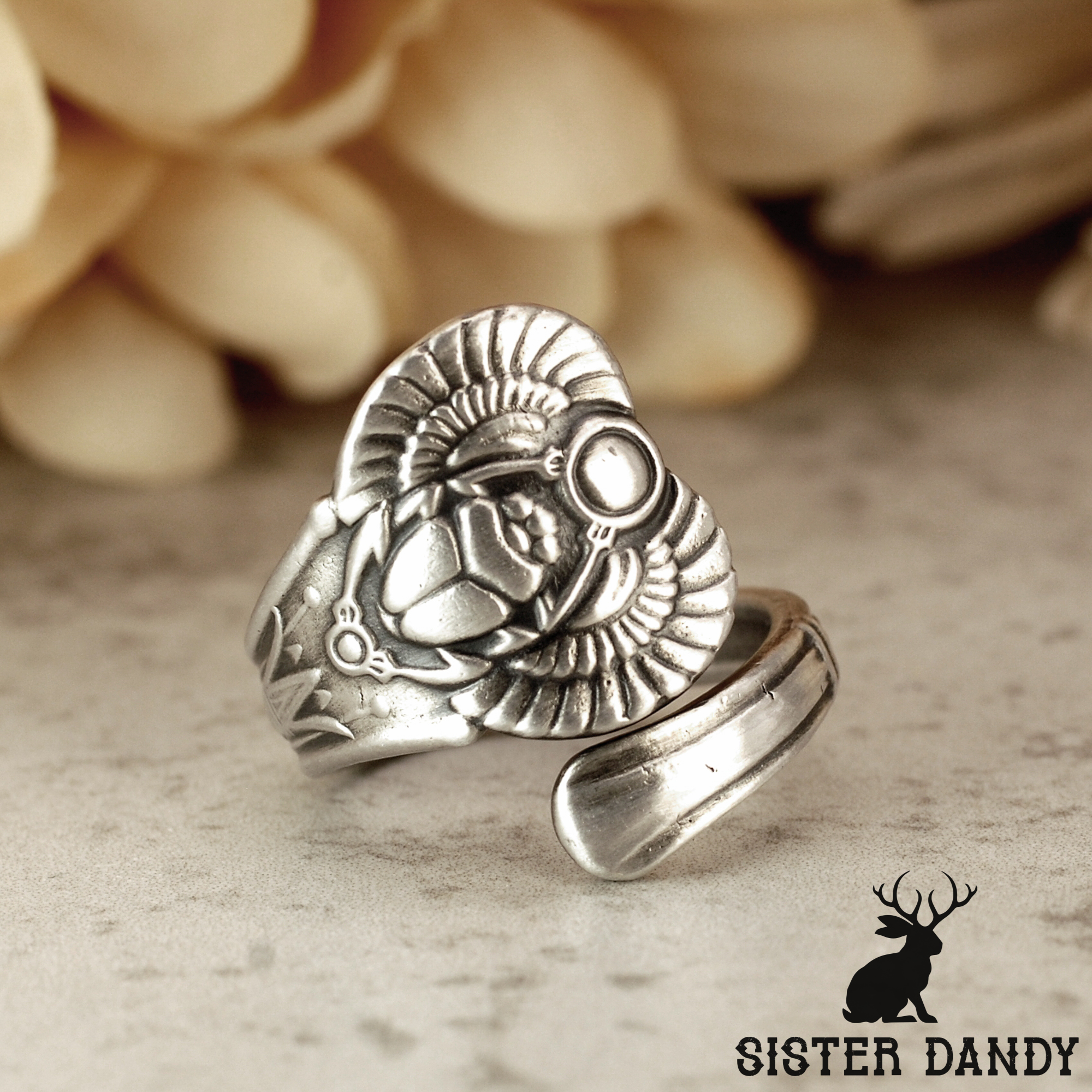 Scarab Reproduction Ring using antique 925 sterling silver.