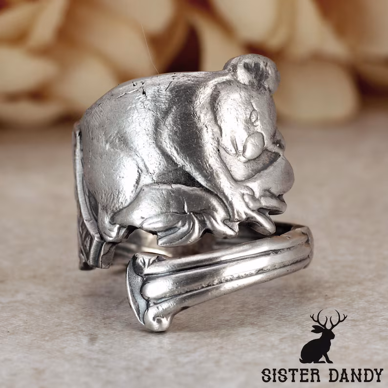 Sister Dandy 925 Sterling Silver Koala Bear Spoon Ring
