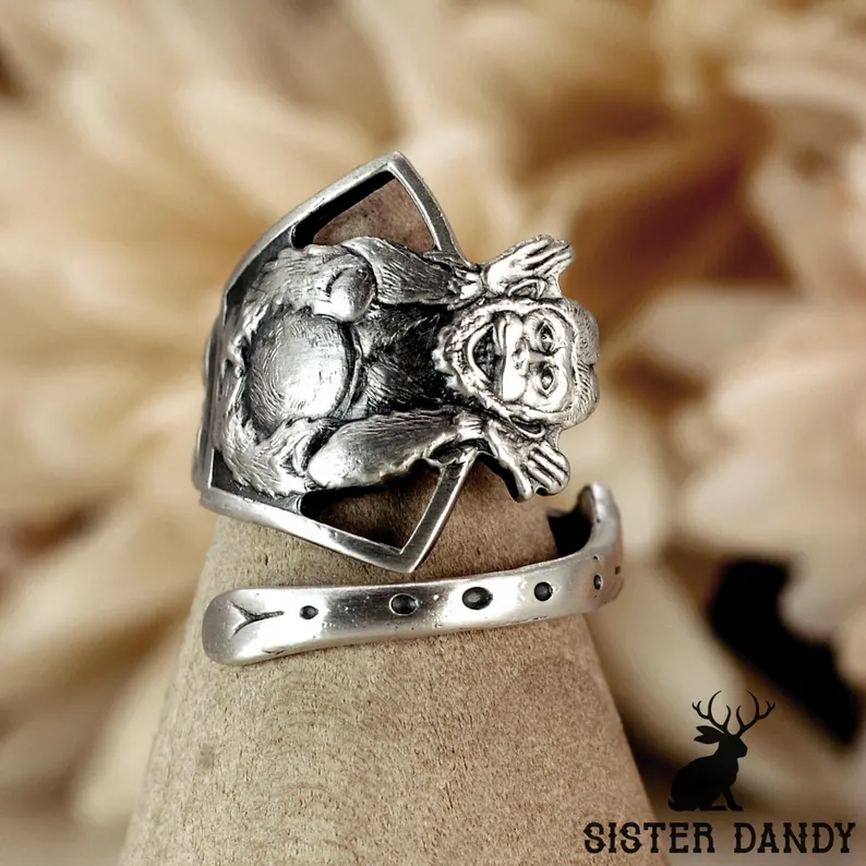 Sister Dandy 925 Sterling Silver Monkey Spoon Ring
