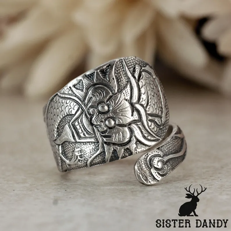 Sister Dandy 925 Sterling Silver Chinese Dragon Spoon Ring
