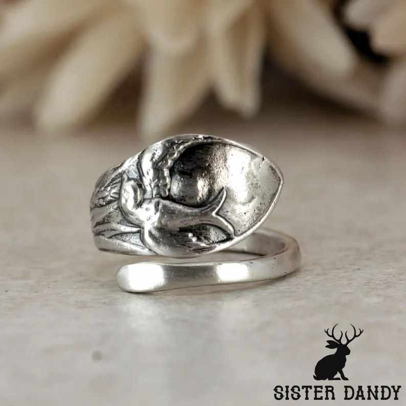 Sister Dandy 925 Sterling Silver Swooping Sparrow Spoon Ring